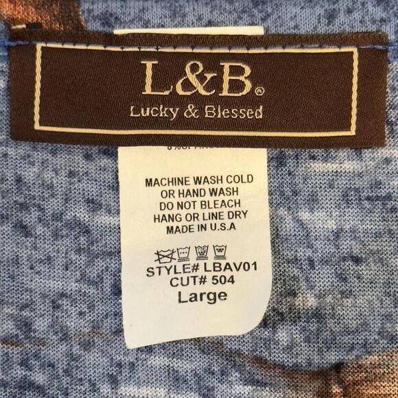 L&B Lucky & Blessed Blue Floral Cow Skull Print Western Art Boho Gypsy Top Sz L - Picture 15 of 15